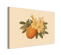 Wallero Tableau sur toile Orange avec Vanille Fleurs - Déco murale moderne & impression artistique | Tableau pour salon chambre cuisine entrée 120x80