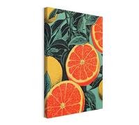Wallero Tableau sur toile Pamplemousse dans Sombre Feuilles - Déco murale moderne & impression artistique | Tableau pour salon chambre cuisine entrée 60x90