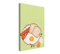 Wallero Tableau sur toile Petit-déjeuner avec Bacon sur Vert - Déco murale moderne & impression artistique | Tableau pour salon chambre cuisine entrée 60x90