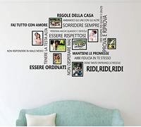Wallflexi Famille Citations Italien Cage D'Oiseaux Autocollant Mural avec Cadre Photo, Vinyle, Multicolore, 90 x 30 X 0.05 CM