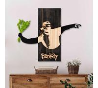 Wallity Accessoire mural décoratif en bois, fait à la main, 69 x 58 x 3 cm, 100% bois, Moss et métal, design unique, noir, noyer et vert pour une décoration d'intérieur élégante
