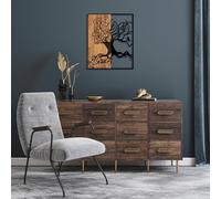 Wallity Accessoire mural décoratif en bois, noir et noyer, 49 x 3 x 58 cm, 50% bois (3 cm) et 50% métal (1,5 mm), design unique pour une décoration d'intérieur élégante