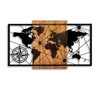 Wallity Accessoire mural élégant et décoratif en bois, 70 x 120 cm, 100% bois véritable (3 cm) et métal (1,5 mm), finition unique en noyer et noir, parfait pour la décoration intérieure