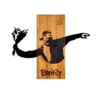 Wallity Accessoire mural élégant et décoratif en bois de noyer et noir, 69 x 58 x 3 cm, 100% bois (3 cm) et métal (1,5 mm), design unique pour une décoration d'intérieur élégante