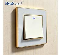 Wallpad - panneau acrylique blanc avec bordure dorée, interrupteur d'éclairage mural à 2 voies avec indicateur LED, prise électrique ue avec USB Curtain Switch