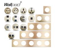 Wallpad - prise murale française européenne, prise électrique L6 en aluminium brossé or RJ45 CAT6, Modules compatibles HDMI, combinaison gratuite HDMI USB 3.0