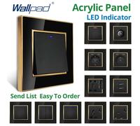 Wallpad prise ue avec panneau acrylique noir USB avec bordure dorée interrupteur d'éclairage mural 2 voies avec capteur de mouvement LED LED Dimmer Switch