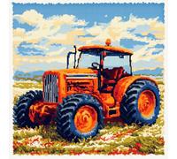 WallustrioaW DIY Coussin Point De Croix Kit,Tracteur de dessin animé,Kits De Points De Croix Imprimés,Broderie Pour Adultes,Taie D'Oreiller Brodé À La Main,45x45cm