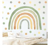 Wally Fox Stickers Muraux Enfants - Autocollants Décoratifs - Non Toxique, Sûr, de Haute Qualité - Déco Chambre Enfant - Set - Arc-en-ciel vert L + 50 pcs points/pois