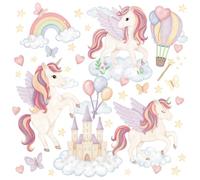 Wally Fox - Stickers Muraux Pour Decoration Chambre D’Enfant, Licornes - Decoration Murale Et Deco Chambre Fille/Garcon, Lot De 50 Stickers - Pastel, Rose Et Violet - Licornes Magiques