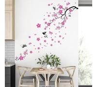 Walplus 150x90 cm Mural Autocollants " Cerise Prune Fleurs et Papillons " Amovible Auto-Adhésif Art Stickers Vinyle Maison Décoration DIY Salon Chambre Bureau Décor Peint Enfants Cadeau, Multicolore