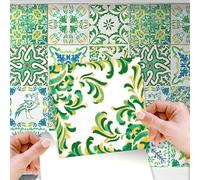 Walplus Autocollant Mural Amovible Art Décalques Vinyle Décoration de Maison DIY Vivant Chambre à Coucher Cuisine Papier Peint Cadeau Turque Vert Mosaïque Tuile - 15 cm X 15-24 Pièces
