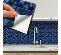 WALPLUS Autocollants de Tuiles Autocollants Décoratifs Muraux Carreaux Muraux Métalliques Adhésifs Pour Cuisine Salle de Bain Maison Auto-Adhésif Pearl Noir Blue Jewel Mosaic 24pcs 15cm(6")