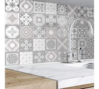 WALPLUS Capella Lot de 48 autocollants en vinyle pour carrelage de cuisine ou de salle de bain Motif carreaux de calcaire 15 cm