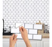 WALPLUS Crédence Adhésive Cuisine 15x30cm Carrelage Adhesif Mural Amovible Crédence Adhésive Stickers Carrelage Marbre Blanc Brillant Dalle PVC Adhesive Murale Cuisine Salon 12 PCS