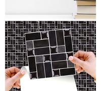 WALPLUS Lot de 24 autocollants pour carrelage en porcelaine noire brillante de 15 cm