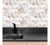 WALPLUS Lot de 60 stickers muraux en forme de hexacube Beige 28,5 x 14 cm