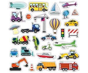 WALPLUS Plus Épais Gommettes Enfants 3 Ans Transports Véhicules Autocollant Enfant Réutilisable Amovible Gommettes Repositionnables 2 Ans Créatif sûr et Polyvalent Lot de 28pcs