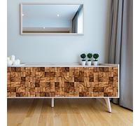 Walplus Sticker Mural Amovible en Vinyle Autocollant muraux Art Stickers Mural Carré Bois Maison Décoration DIY Salon Chambre Décor Papier Peint 120 x 180 cm, Marron