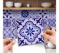 WALPLUS Stickers Carrelage Credence Adhesive Pour Cuisine Stickers Muraux Auto-Adhésif Résistant à l'huile Imperméable à l'eau Réutilisable Amovible Maison Spanish & Moroccan Blue 24pcs 15cm(6")