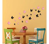 WALPLUS Stickers muraux 3D Papillon Noir + Papillon Rose, Vinyle, Multicolore, 19,5 x 11,5 x 5 cm
