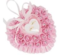 Wambere Coussin pour alliances de mariage - En forme de cœur - Rose - 18 x 19 cm
