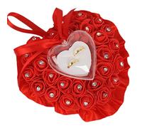Wambere Coussin pour alliances de mariage - En forme de cœur - Rose romantique - 18 x 19 cm - Rouge