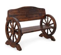 WAMJ AQDY Banc de Jardin à Roues de Chariot, Banc Extérieur en Bois de Sapin Massif avec Dossier Courbé, pour Terrasse, Porche et Jardin(43.3in)