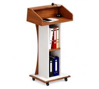 WAMJ AQDY Pupitre à roulettes, Lutrin en Bois avec 2 Compartiments Ouverts | Pupitre Mobile pour Enseignant, Grande Surface de Travail, Construction en Panneaux de Bois(Brown)