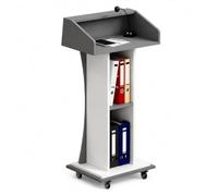 WAMJ AQDY Pupitre à roulettes, Lutrin en Bois avec 2 Compartiments Ouverts | Pupitre Mobile pour Enseignant, Grande Surface de Travail, Construction en Panneaux de Bois(Gray)