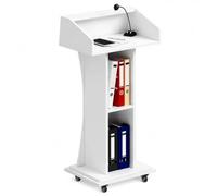 WAMJ AQDY Pupitre à roulettes, Lutrin en Bois avec 2 Compartiments Ouverts | Pupitre Mobile pour Enseignant, Grande Surface de Travail, Construction en Panneaux de Bois(White)