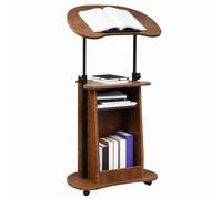 WAMJ AQDY Pupitre Portable à Hauteur Réglable avec Plateau à Angle Réglable | Podium Mobile à Roulettes, Rangement Ouvert, Cadre Métallique et Bords Arrondis pour École, Bureau et Maison(Brown)