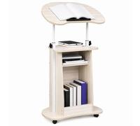 WAMJ AQDY Pupitre Portable à Hauteur Réglable avec Plateau à Angle Réglable | Podium Mobile à Roulettes, Rangement Ouvert, Cadre Métallique et Bords Arrondis pour École, Bureau et Maison(Beige)