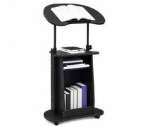 WAMJ AQDY Pupitre Portable à Hauteur Réglable avec Plateau à Angle Réglable | Podium Mobile à Roulettes, Rangement Ouvert, Cadre Métallique et Bords Arrondis pour École, Bureau et Maison(Black)