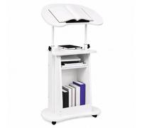 WAMJ AQDY Pupitre Portable à Hauteur Réglable avec Plateau à Angle Réglable | Podium Mobile à Roulettes, Rangement Ouvert, Cadre Métallique et Bords Arrondis pour École, Bureau et Maison(White)