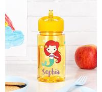 Wanapix | Bouteille personnalisée Jaune enfants | sans BPA | 440 ml |Sirène | Avec paille et poignée de transport