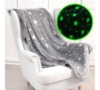Wanapix | Couverture phosphorescente pour Enfants étoiles Gris | 150x125 cm | Lave-Linge adapté | Plaid Lumineux Brille dans l’obscurité