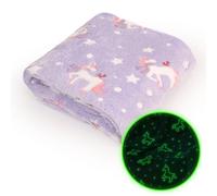Wanapix | Couverture phosphorescente pour Enfants Licornes Violet | 150x125 cm | Lave-Linge adapté | Plaid Lumineux Brille dans l’obscurité