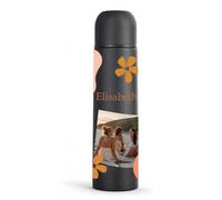 Wanapix | Gourde Double Couche Personnalisable 500ml |Fleurs noires