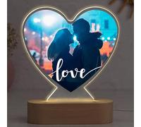 Wanapix | Lampe 3D Personnalisée avec Photo | Base en Bois | Cadeau Original Anniversaire | Câble USB Inclus | LED Blanche | Love & Thankful