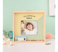 Wanapix | Tirelire en Bois Personnalisée avec Photo et Texte | Pièces et Billets | Bois de Peuplier et Méthacrylate Transparent | Carré 21x21 cm | 100% personnalisé