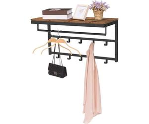 Wandgarderobe Mit Ablage, Wandregal Mit 10 Haken Und Stangen, Wandmontiertes Hã¿Ngeregal, 80 X 30 X 42 Cm, Für Flur, Wohnzimmer, Schlafzimmer, Badezimmer, Industriestil Hoobro Ebf12ym01