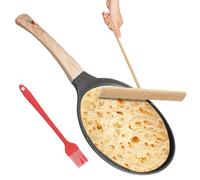 WANDGU 20cm Poêle à Crêpes: Poêle à Crêpes Antiadhésive, Crêpière avec Revêtement Antiadhésif, Poignée Confortable et Ergonomique, avec étaleur de Pâte et Spatule en Bois pour Tous Feux, Induction