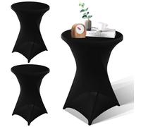 WANDGU Housse Stretch pour Table Haute - 3 Housses Noires 80 x 110 cm, Nappe Extensible en Élasthanne pour Bistrot, Renforcement