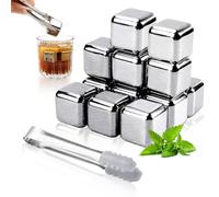 WANDGU Lot de 12 glaçons réutilisables : glaçons en acier inoxydable, pierres à whisky, glaçons en acier inoxydable, glaçons à whisky, pierres de refroidissement avec pince pour vin, vodka, jus de
