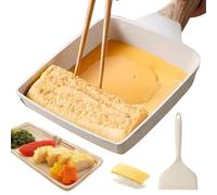 WANDGU Tamagoyaki Poêle à induction : Omlette japonaise rectangulaire avec manche en bois isolé, revêtement anti-adhésif pour rôtis, petit-déjeuner, œufs, saucisses 18 x 15 cm