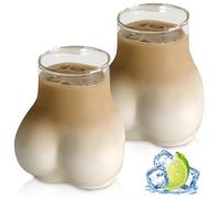 WANDGU Tasse à café amusante Forme du fond : 2 pièces Tasse en verre en forme de corps, Tasse drôle en forme de fesse, Verre à liqueur de fesses humoristique, 450 ml Verre à cul pour café, thé, vin
