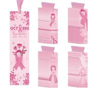 WANDIC 100 PCS Octobre Rose Marque Page Sensibilisation au Cancer du Sein Signets en Papier 18 * 5cm Ruban à Motif de Fleur de Papillon,Cadeau pour Maitre d'ecole DIY Décorations