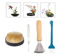 WANDIC Ikebana Lot de 4 outils ronds en forme de grenouille avec support de fleur et outil de lissage et brosses de nettoyage pour arrangement floral