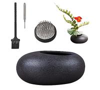 WANDIC Kit d'arrangement de Fleurs, Pot de Fleurs en céramique Noir avec 4 cm de Hauteur, Pot de Fleurs Kenzan en Forme de Support d'aiguille pour décoration d'intérieur